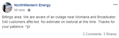 Power outage along Montana & Broadwater